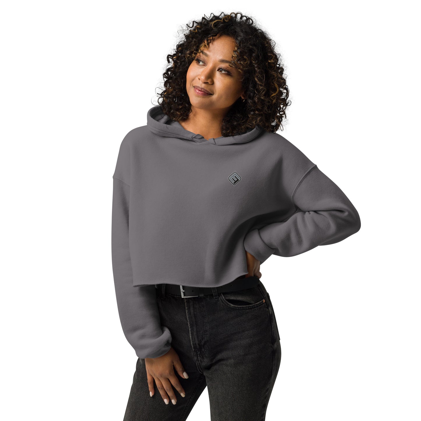 Crop Hoodie_Embroidered_Gray Logo