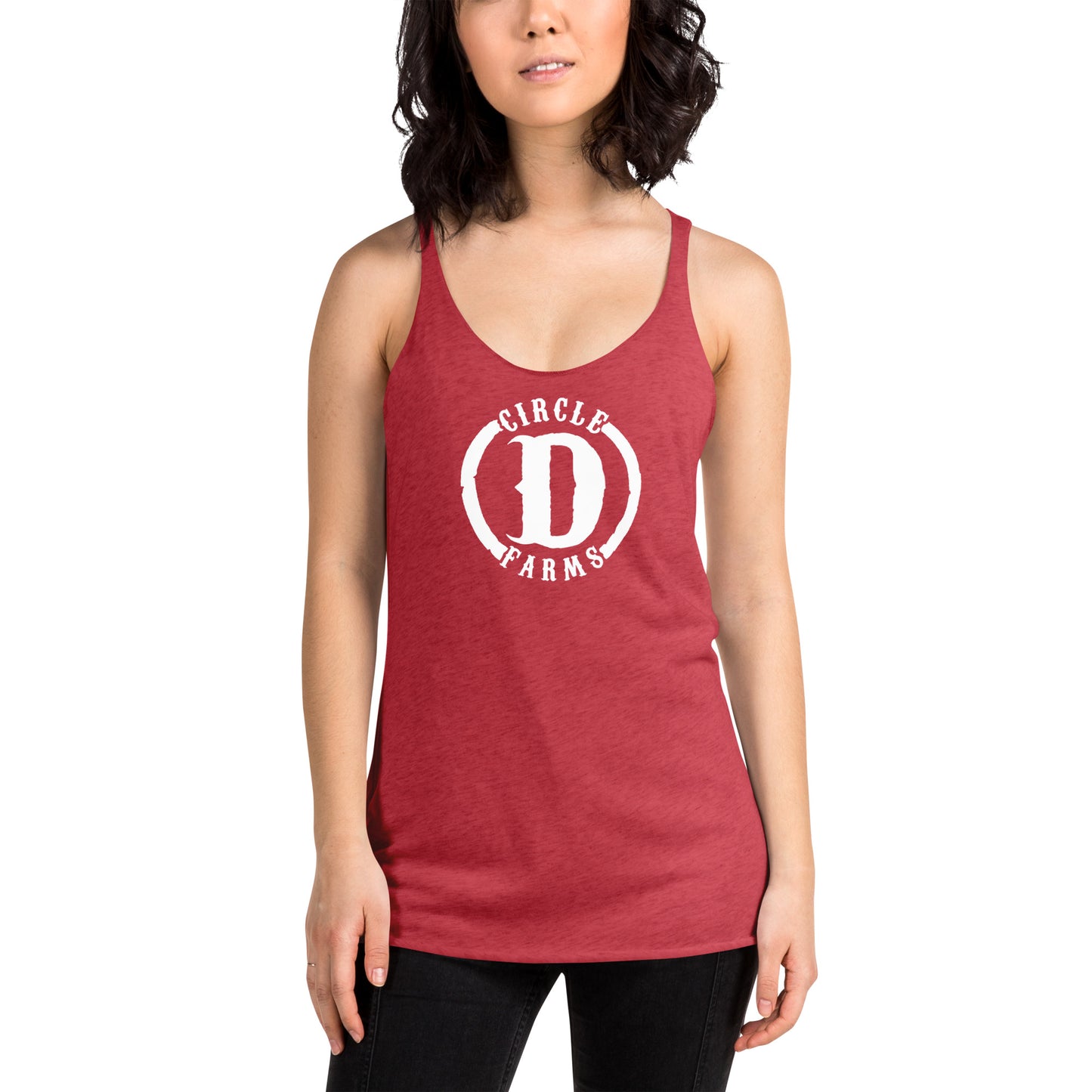 CD_Women's Racerback Tank_Printed White Logo